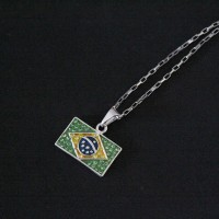 Colar de Ao 316L c/ Pingente  Bandeira do  Brasil