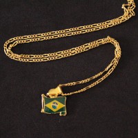 Colar Folheado Ouro 18K Bandeira do Brasil