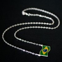 Corrente / Colar de Prata 925 com Bandeira do Brasil