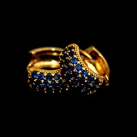 BR01561B Brinco Folheado a Ouro 18k com Zirconia Azul Cravejado