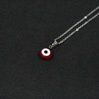 408350 Colar de aço inox portuguesa pingente olho grego vermelho