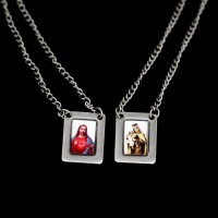 ESCAPULARIO0404161 Escapulário de Aço Inox 316L Nossa Senhora do Carmo e Jesus Colorido 60cm