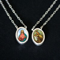 GEP005  Escapulrio de Prata 925  c/resina Jesus e nossa senhora da Carmo